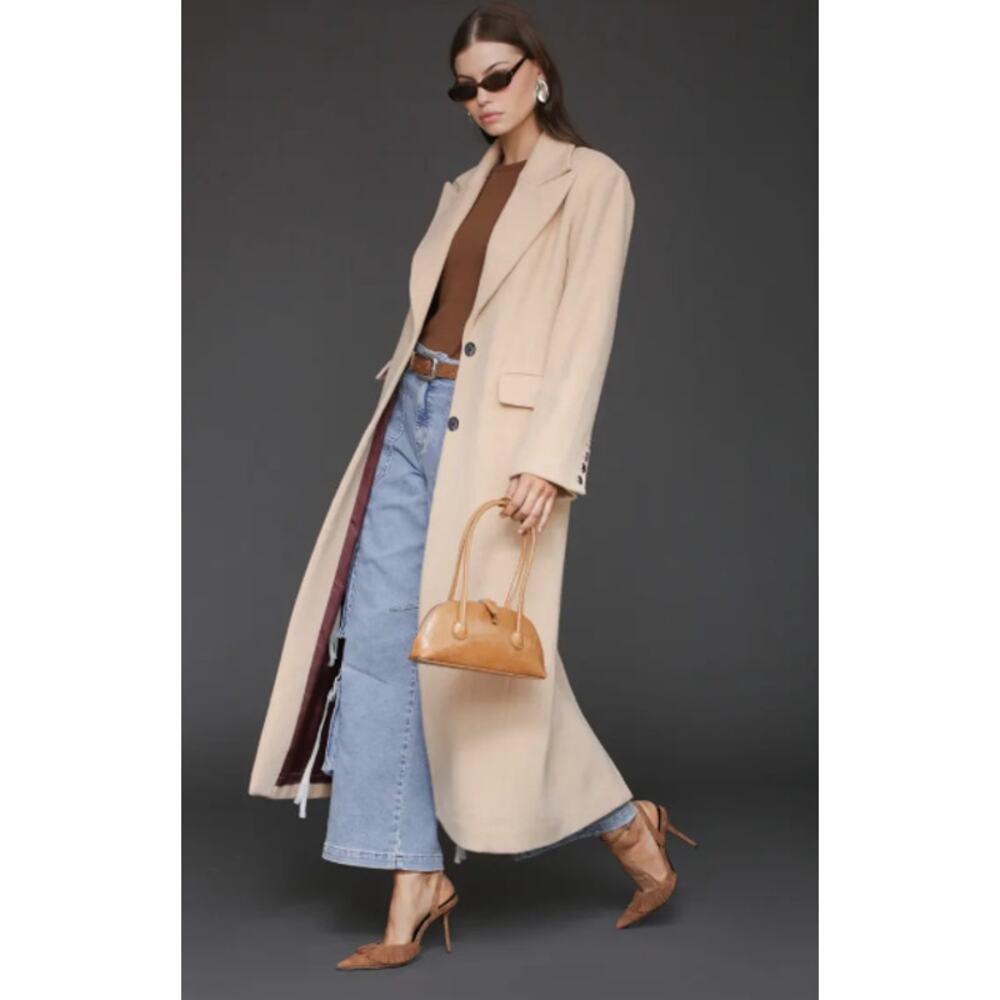 Avec Les Filles Strong Shoulder Hourglass Single Breasted Coat Beige Size Small - Picture 1 of 8